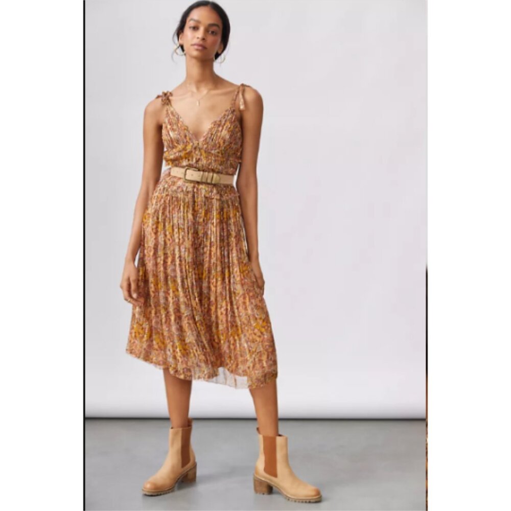 NWT Anthropologie Let Me Be Shimmer Floral Pleated Midi Dress XL - Picture 2 of 8